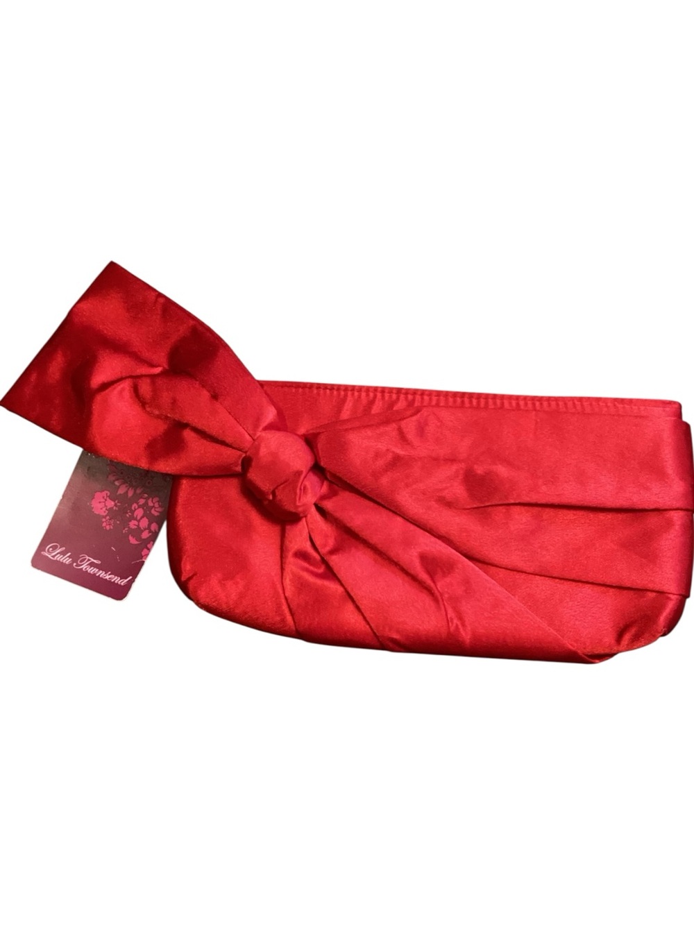 Lulu Townsend Red Satin Bow Clutch Evening Bag Rhinestone Wristlet NWT